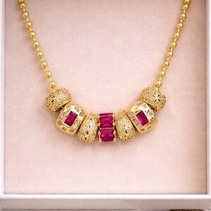 Hot pink pendant gold necklace - 20 inch ball chain -  custom made